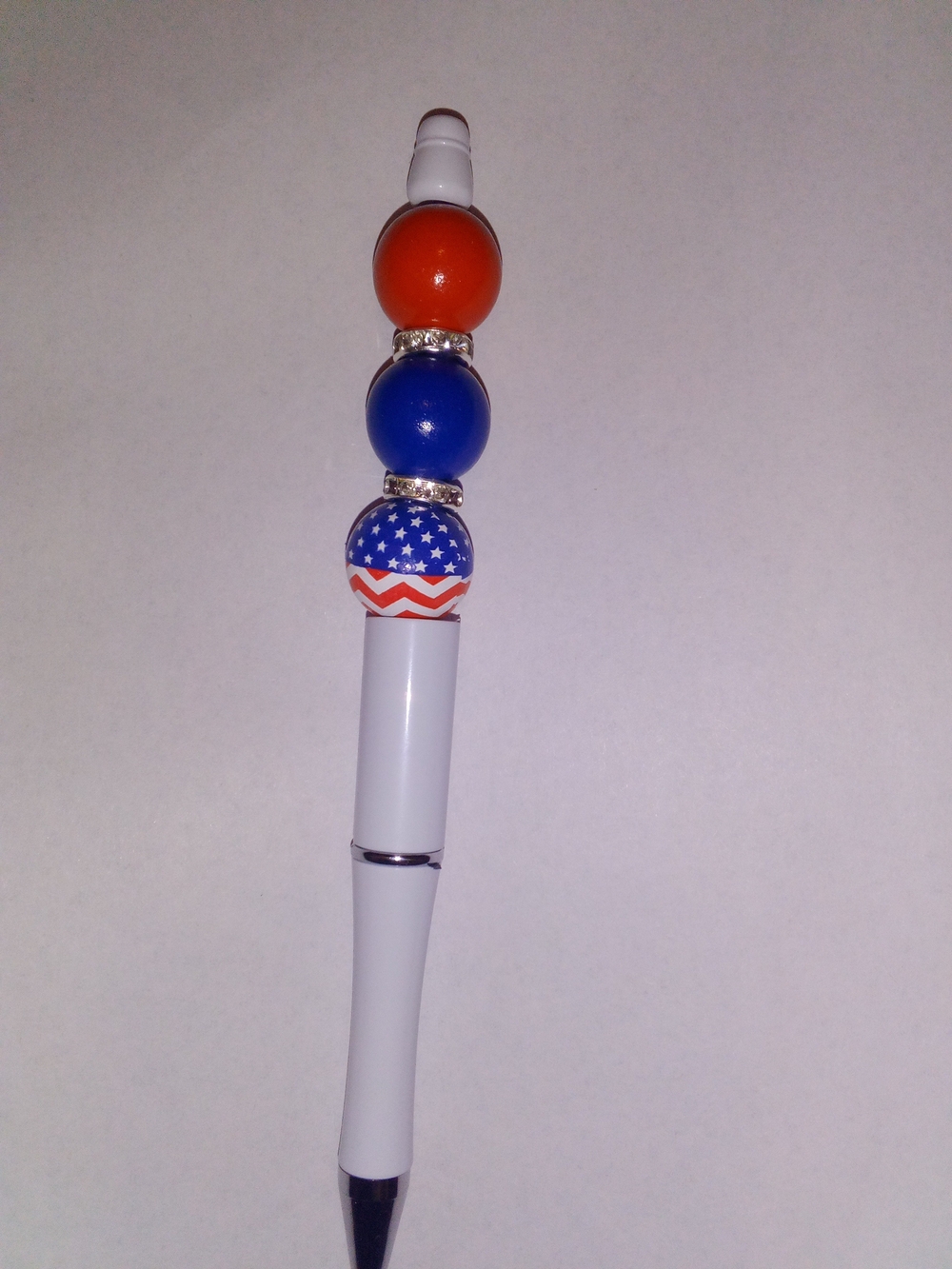 Patriotic Beaded White Ballpoint Pen - Red, Blue, White